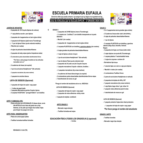 EPS 2024-2025 Supply List - Spanish